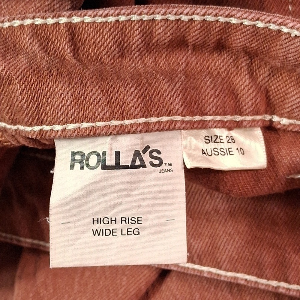 Rollas High Rise Wide Leg Jeans Terracotta Red Contrast Stitch Size 28 Aussie 10 - Picture 4 of 11